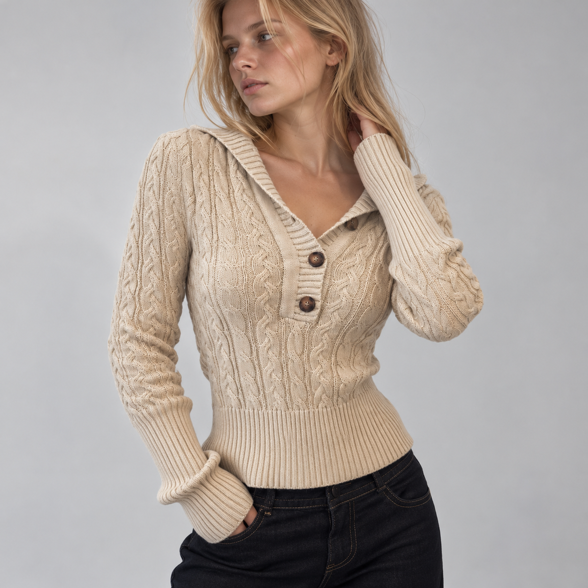 Faye Hooded Cable Knit Jumper
