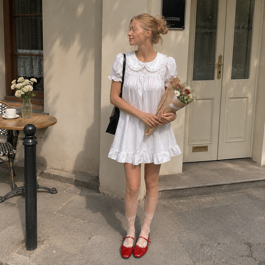 Keira Dress - White Cottagecore Babydoll