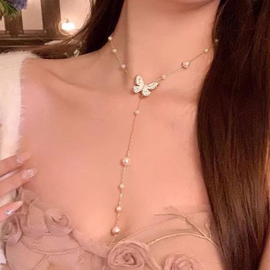 Vintage Butterfly Pendant Choker Necklace